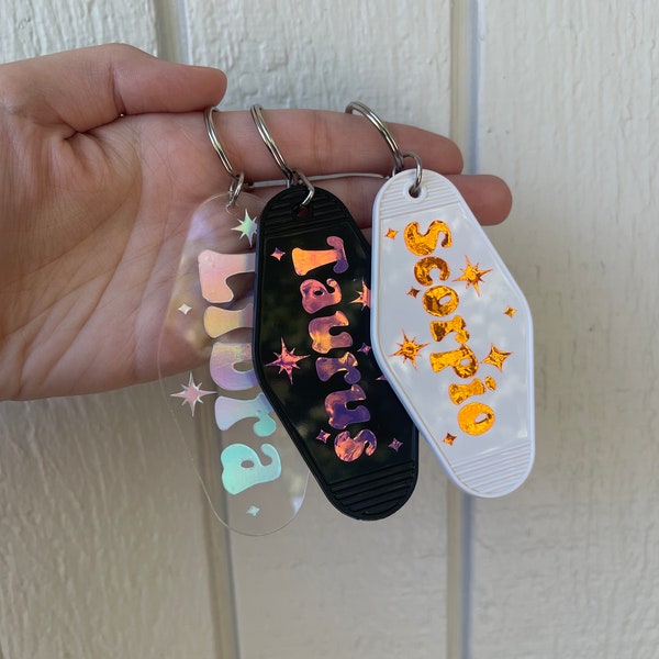 Custom Zodiac Holographic Motel Keychain, Personalized Keychain