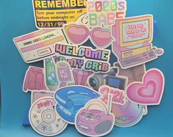 Y2K Sticker Pack | Retro 2000s Nostalgia Decals | Waterproof Vinyl Laptop Stickers