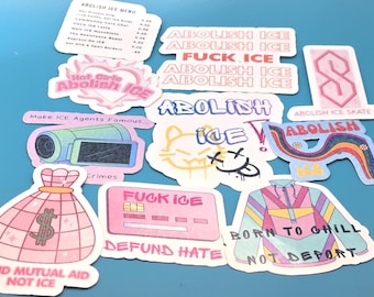 Anti ICE Sticker Pack | Abolish ICE Vinyl Sticker Set | Protest Stickers | Pink Retro Activist Stickers | Skate Club & Y2K Aesthetic