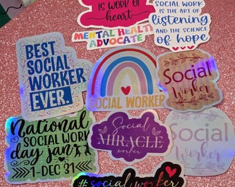 Social Worker Stickers | Mental Health Advocate, Encouraging Designs (9 Pc Bundle)