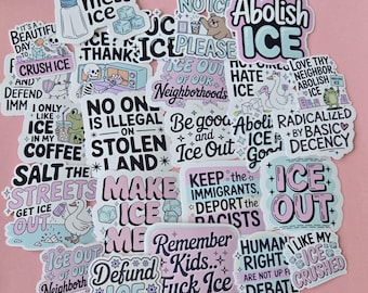 ICE反対ステッカーシート｜ICE廃止、抗議活動、社会正義のためのビニールステッカー