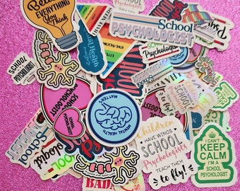 School Psychologist Sticker Set – Mental Health Vinyl Decals for Laptop, Water Bottle