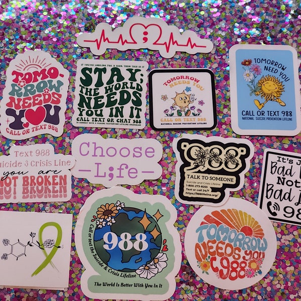 988 Stickers, 988 Hotline, 988 Sticker Set, Gifts for anyone, Mental Health Stickers, Therapist sticker, Therapists, Social Worker, Gifts