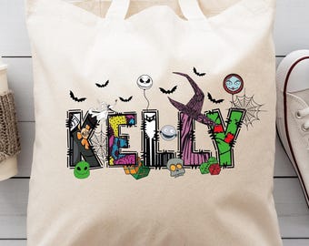 Personalized Halloween Tote Bag, One Sided Trick or Treat Bag, Kids Halloween Candy Bag, Candy Sack, Custom Name Halloween Treat Bag