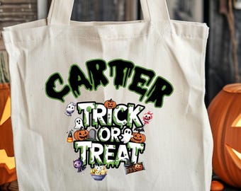 Personalized Halloween Tote Bag, One Sided Trick or Treat Bag, Kids Halloween Candy Bag, Candy Sack, Custom Name Halloween Treat Bag