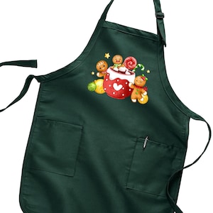 Christmas Gingerbread Apron, Gingerbread and Hot Chocolate Apron, Christmas Cookie Apron, Coffee Lover Gift, Holiday Apron, Xmas Gift