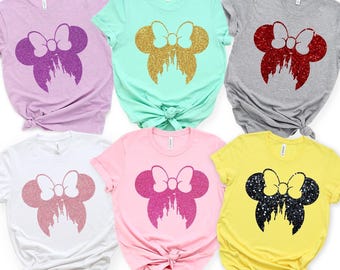 Disney Minnie Shirt, Non Glitter, Glitter Effect Tshirt, Disney Family Shirt, Minnie Cute Ear Shirt, Disney Shirt,  Disney Shirt For Woman