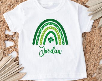 Custom Name St. Patrick's Day Shirt, Personalized Shamrock Kids T-Shirt, Irish Girls Rainbow,  St Patricks Day Gift, Baby Outfit