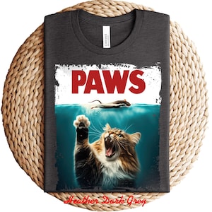 Paws Kitten Jaws Cute Cat Fun T Shirt Gift For Womens Mens Unisex Top Adult Tee Vintage Music Best Movie
