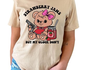 Vintage Strawberry Jams But My Glock Dont Shirt, Funny Racoon Shirt, Western Trash Tshirt, Retro 90s Graphic Tee, Weirdcore Meme