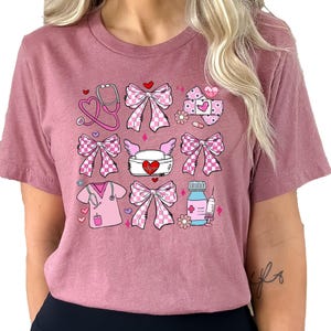 Valentine Nurse Shirt, Valentines Day Gift for Nurse Sweatshirt, Coquette Nurse tee, Pink Bow Nurse Ts-hirt, Love Nursing Shirt, Nurse Gift