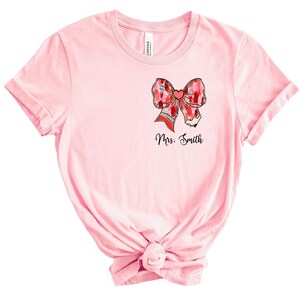 Custom Teacher Coquette Bow Sweatshirt, Custom Teacher Name Shirt, Teacher Appreciation Gift, Cute Teacher Christmas Shirt, Back To School