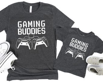 Personalized Gaming Buddies Shirt, Custom Gamer Dad Son Daughter Matching Shirt, Dad Baby Gaming Matching Shirts, Gamer Dad Fathers Day Gift