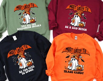 Custom Most Likely To Halloween Shirt, Matching Family  Spooky Season Group Sweatshirt