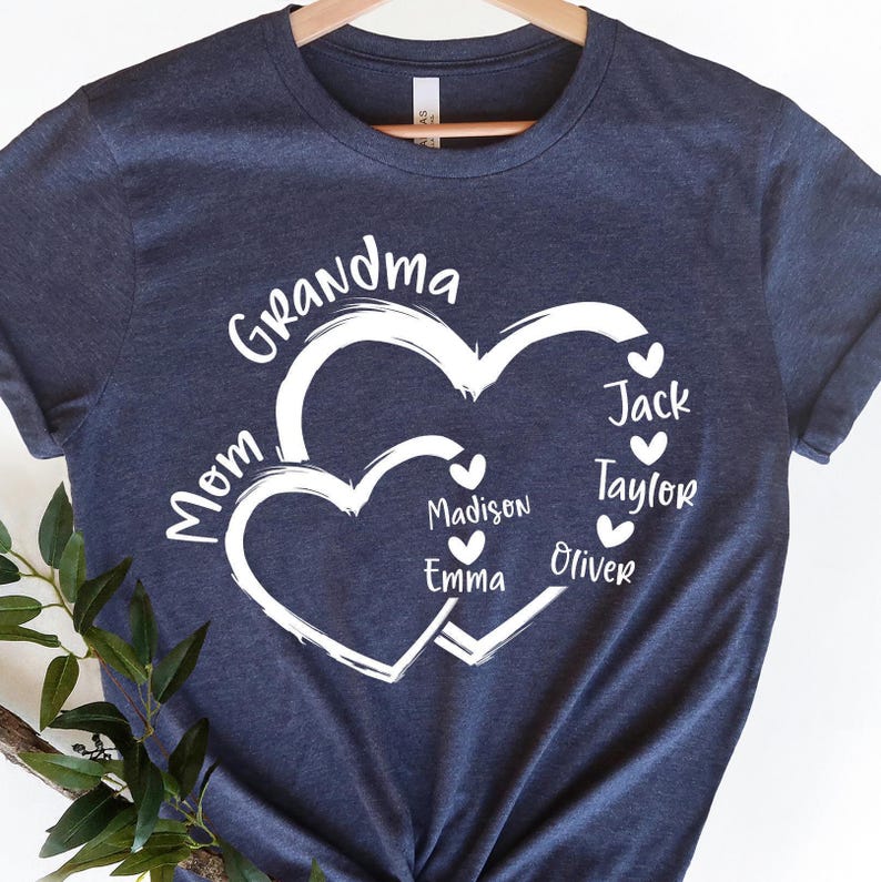 Custom Mom Grandma Heart Shirt, Personalized New Grandma T-shirt ...