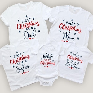 Our First Christmas Matching Family Shirts, First Christmas As Daddy As Mommy Shirts, Funny Christmas 2025 Family Tee, Baby Announcement