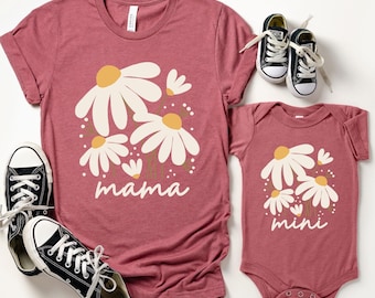 Daisy Mama Mimi Mini Matching Shirt, Grandma Grandkid Custom T-Shirt, Mommy and Me Tshirt, Moher and Daughter, Personalized Mom Baby Shirt