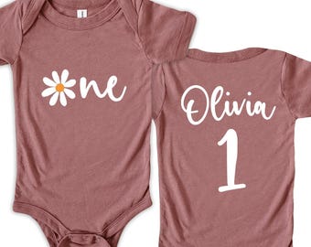 Custom Daisy First Birthday Outfit, Boho Flower Girl Shirt, Personalized Name 1st Party