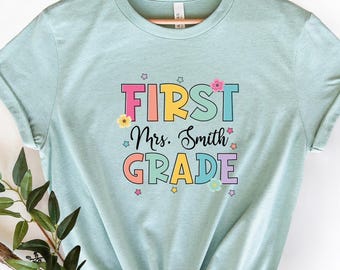 Personalized Kindergarten First Grade Second Grade Teacher Shirt, Kindergarten 1st Grade 2nd Grade Shirt, Custom Name Teacher T-Shirt