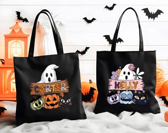 Personalized Halloween Tote Bag, One Sided Trick or Treat Bag, Kids Halloween Candy Bag, Candy Sack, Custom Name Halloween Treat Bag