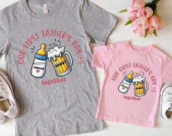Our First Fathers Day Shirt, 2025 fathers day gift, new daddy tee, 1st fathers day matching shirt, Dad baby girl baby boy tee, beer and milk