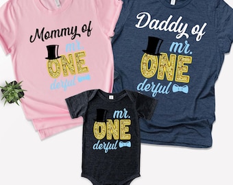 Mr One Derful Birthday Shirts, Matching  Family First Birthday Party T-shirt, Mr Onederful, 1st Birthday, Birthday Boy Outfit,