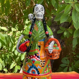 Talavera Catrina Mother with Child  /Large Hand painted Gerardo Garcia / Dia de los Muertos Catrina Talavera  / Day of the Dead Catrina