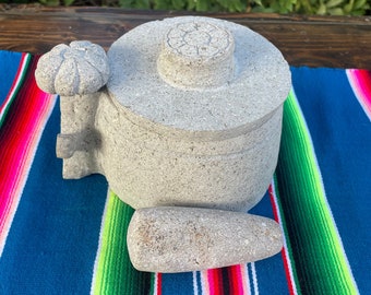 Hand carved Mortar and Pestle. Molcajete / Guacamole bowl/ Salsa bowl/ grinder Herb grinding tool...Josemar original