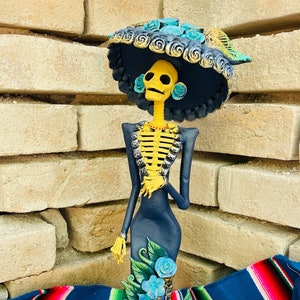 Large Catrina Camila / Catrina with Fancy Hat/ Capula Michoacán / Dia de los Muertos  / Day of the Dead, Delicate Clay Catrina Doll