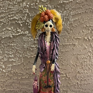 XL Catrina Melissa Wearing Feathered Serpant / Dia de los Muertos  / Day of the Dead/ Delicate Clay Catrina Symbolizing Transformation