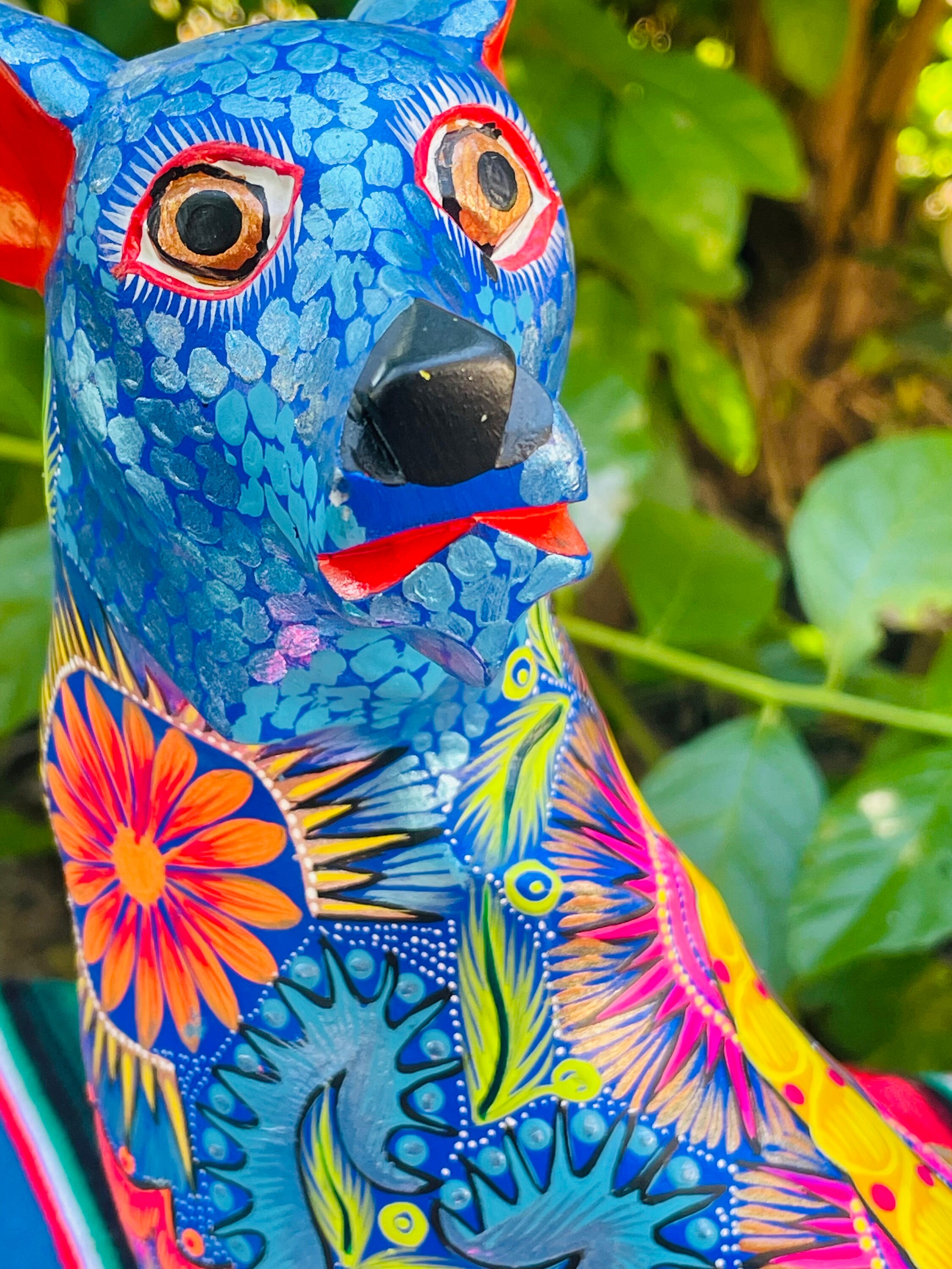 Large Alebrije Wolf Dog. Oaxaca Mexico Folk Art, Wood Sculpture