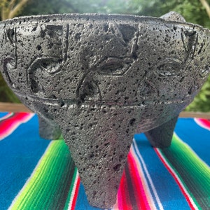 Unique 9in Josmar Original Stone Mortar and Pestle. Molcajete volcanic rock. Hand carved Guacamole bowl/ Housewarming / Wedding Gift