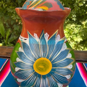 Beautiful 6.5 L Mexican handmade clay pitcher/ water jug / hand painted terra-cotta/ Jarra de barro