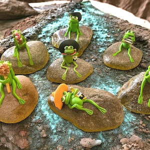 Frog on a Rock.  Hand crafted Clay Frogs.  Miniature Frog Figurine.  Rock Garden. Garden art. Yard Decor.  Fun gift.