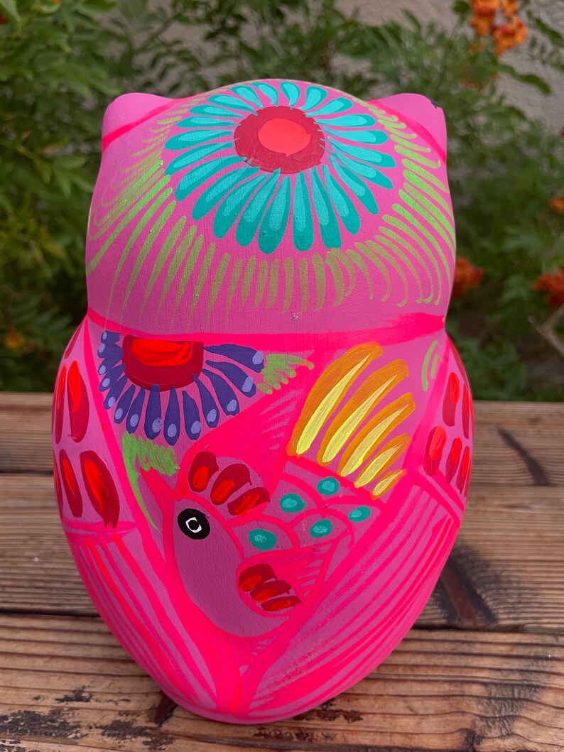 Adorable Owl Money Bank. Mexican Folk Art Hand Painted Owl Bank