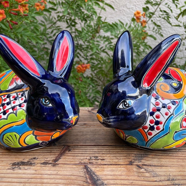 Elegant Talavera Rabbit Sculpture.  Handmade Mexican pottery. Ceramic Home Art