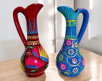 Clay Water Pitcher,  1 L Mexican handmade clay pitcher/ water jug / hand painted terra-cotta/ Jarra de barro