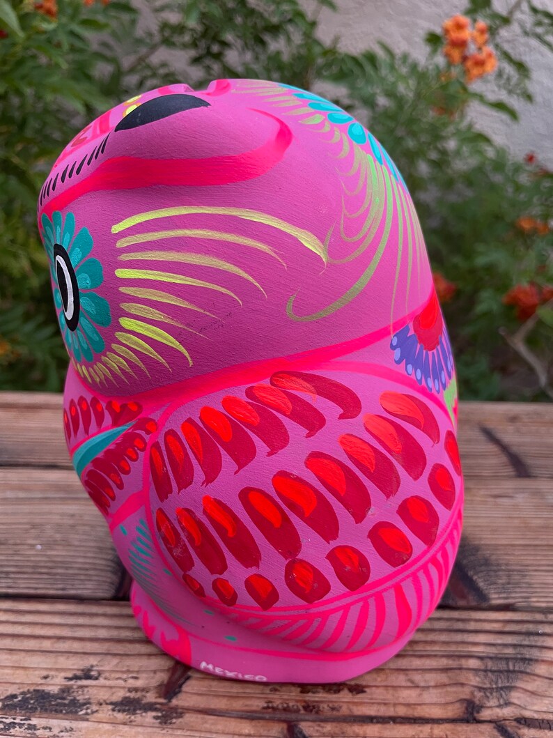 Adorable Owl Money Bank. Mexican Folk Art Hand Painted Owl Bank