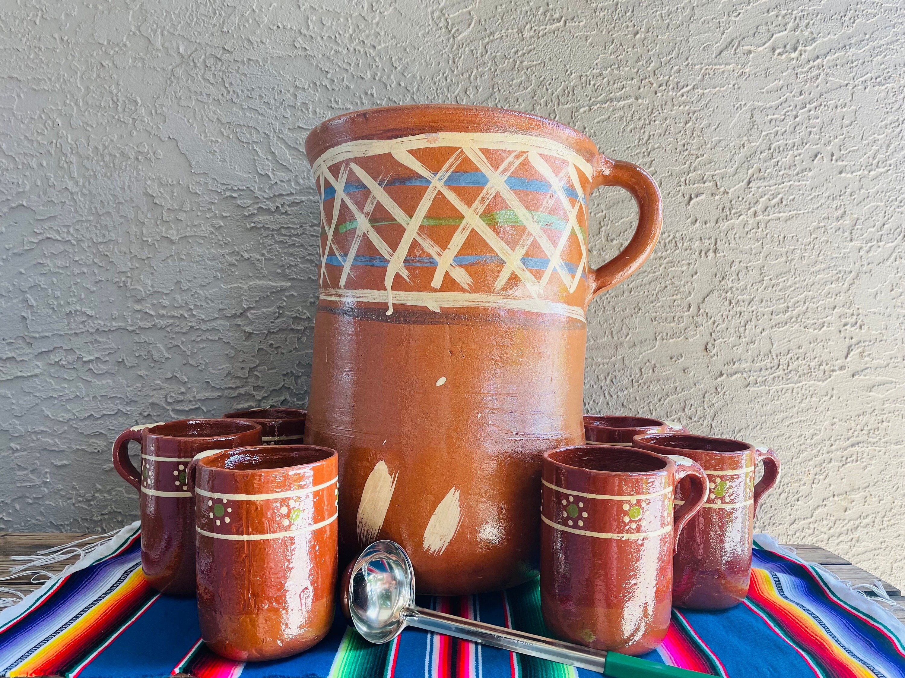 VTG Mexico Folk Art Hand Made Tonala Clay/Pottery Water