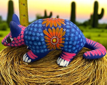 Hand Painted Armadillo Figurine – Mexican Folk Art Clay Animal