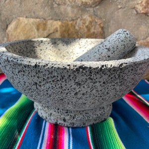10in Mexican Molcajete Tazon - 100% Volcanic Rock - Mortar and Pestle Salsa Bowl - Handmade in Mexico - Guacamole Bowl - Herb Grinding