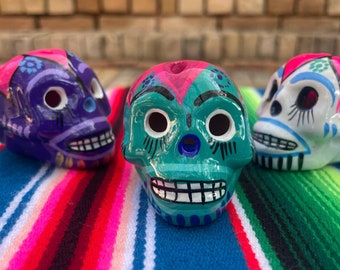 Mini Sugar Skull Decor – Hand Painted Clay Day of the Dead Mexican Folk Art