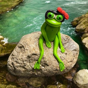 Frog on a Rock.  Hand crafted Clay Frogs.  Miniature Frog Figurine.  Rock Garden. Garden art. Yard Decor.  Fun gift.