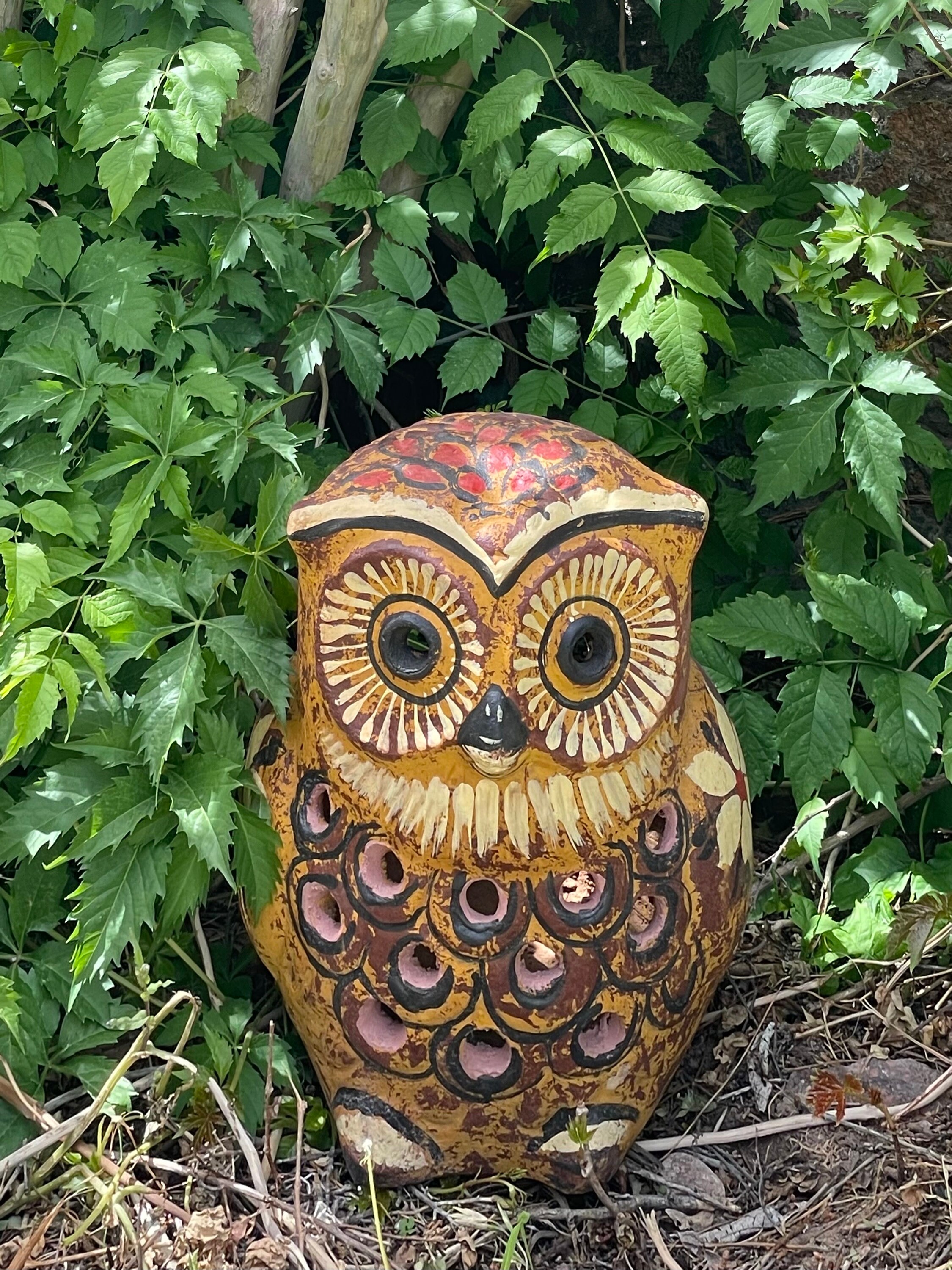 Large Hand-painted Clay Owl Luminary: Mexican Garden Art - Etsy