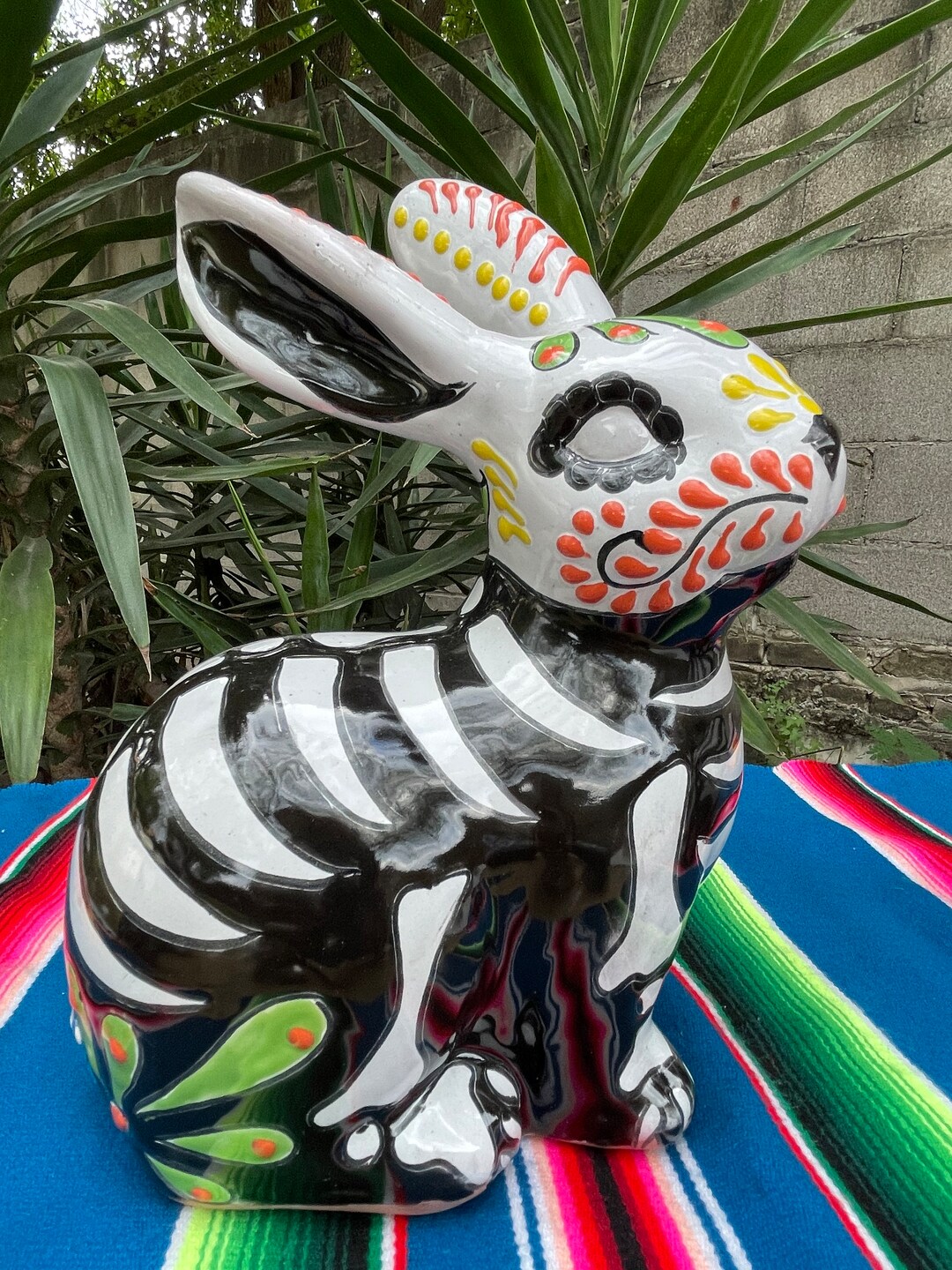 Adorable Mexican Rabbit Talavera Skeleton Statue / Day of the Dead/ Dia ...