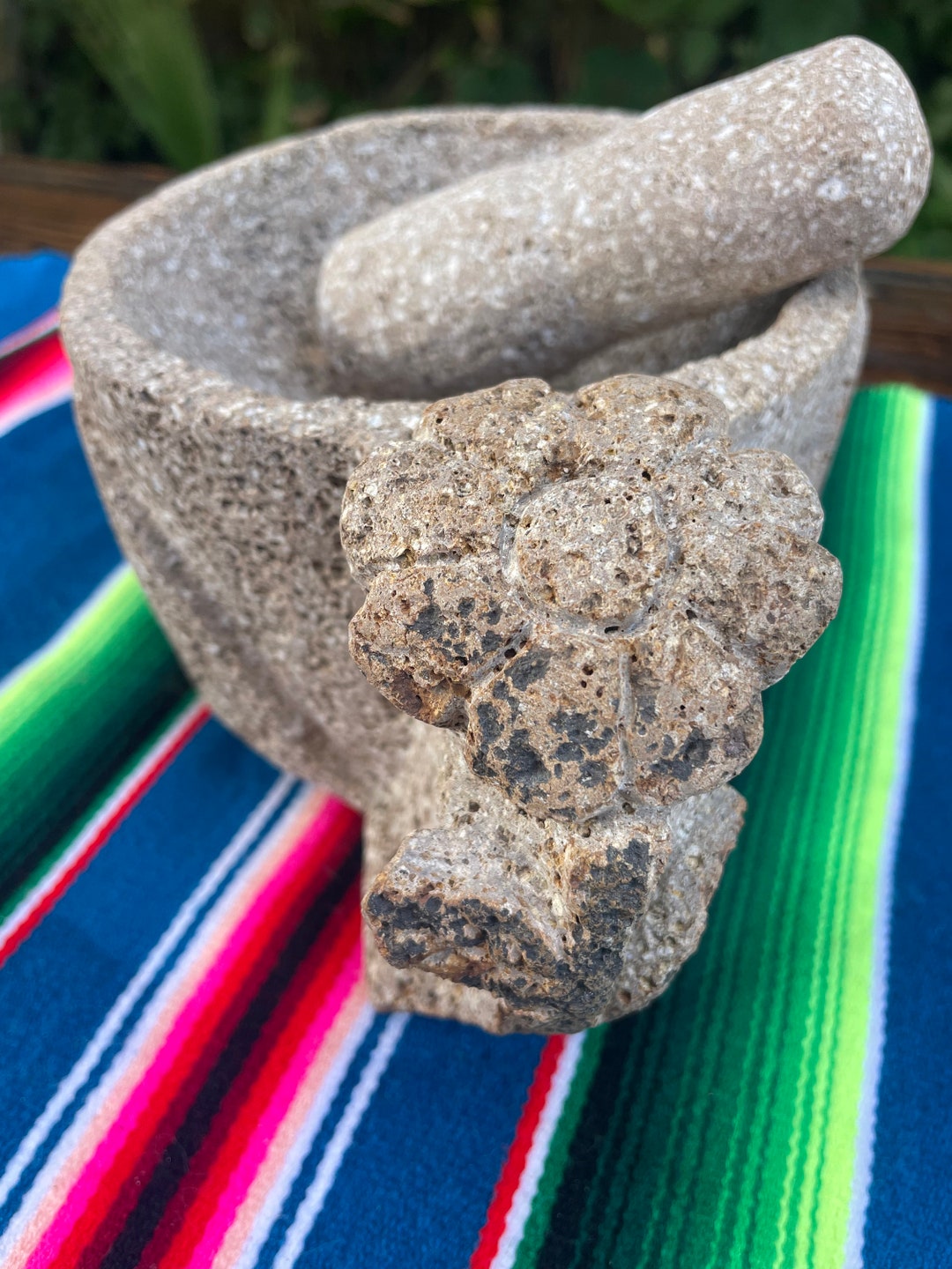 Hand Carved Mortar and Pestle. Molcajete / Guacamole Bowl/ Salsa Bowl/ Grinder Herb Grinding