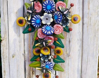 Tree of Life Cross Wall Decor – Hand Painted Mexican Folk Art Clay Cross