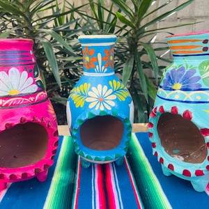 Hand painted Clay Chiminea Incense Burner, Hand made Barro Chiminea. Palo Santo Burner/ Votive Candle Holder