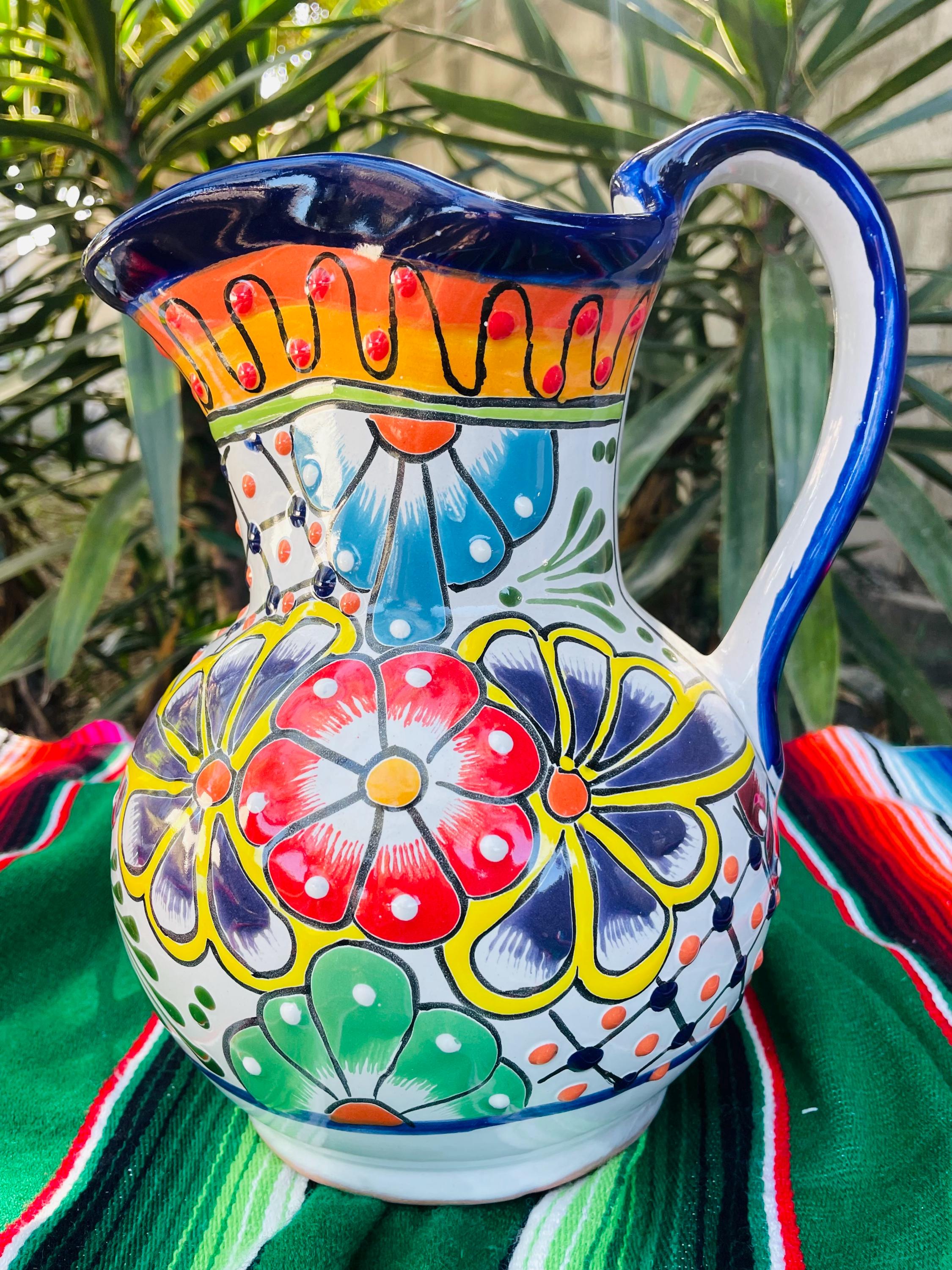 Elegant 2.25 L Authentic Talavera Pitcher Handmade Mexican Pottery
