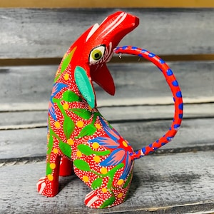 Alebrije Frida Monkey, Large Hand Painted Wood Carving From Oaxaca